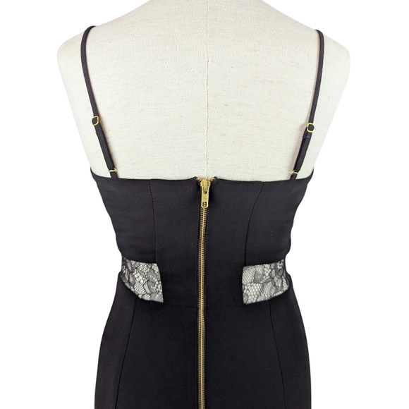 Betsy & Adam Soutache Formal Gown Full Length Lace V-Neck Thin Strap Black 2 NWT - Picture 7 of 14